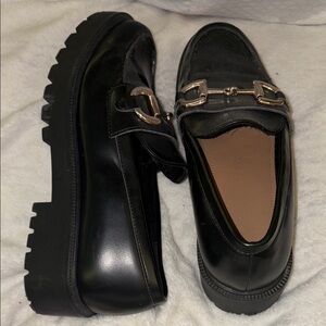 H&M Black Loafers with Gold Buckle